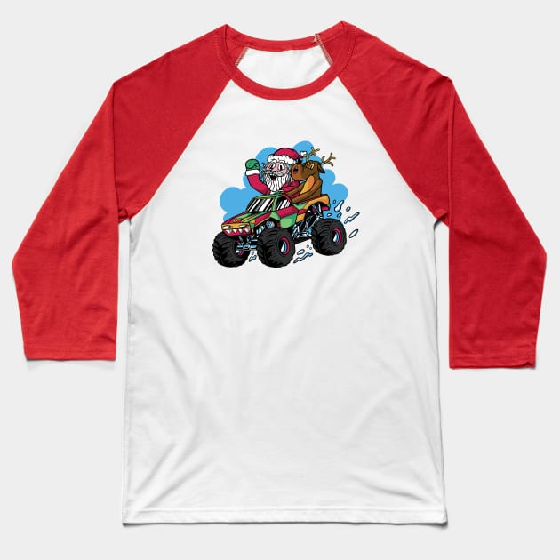 Ready to Crush Christmas // Santa Monster Truck Xmas Baseball T-Shirt by SLAG_Creative